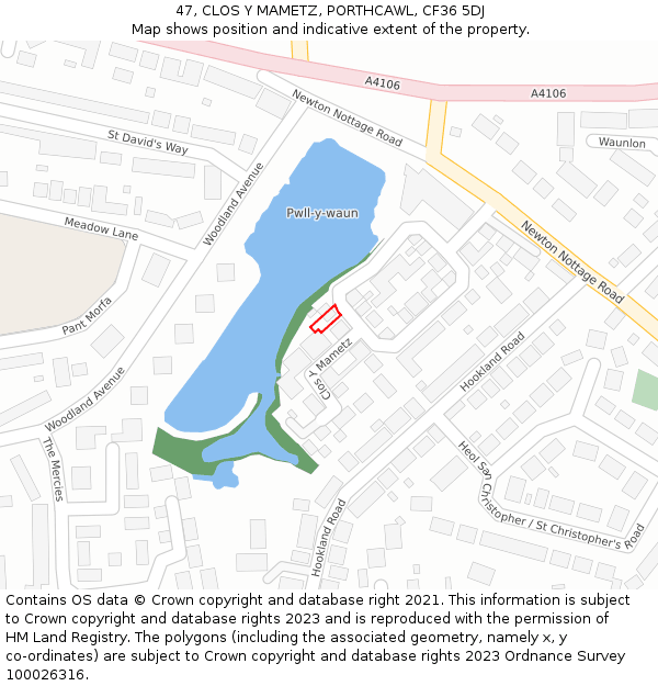 47, CLOS Y MAMETZ, PORTHCAWL, CF36 5DJ: Location map and indicative extent of plot