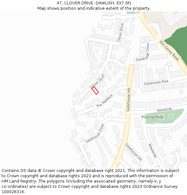 47, CLOVER DRIVE, DAWLISH, EX7 0FJ: Location map and indicative extent of plot