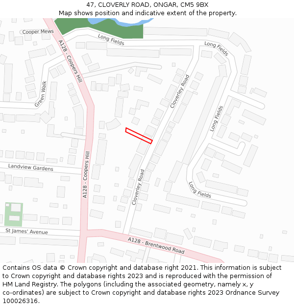 47, CLOVERLY ROAD, ONGAR, CM5 9BX: Location map and indicative extent of plot