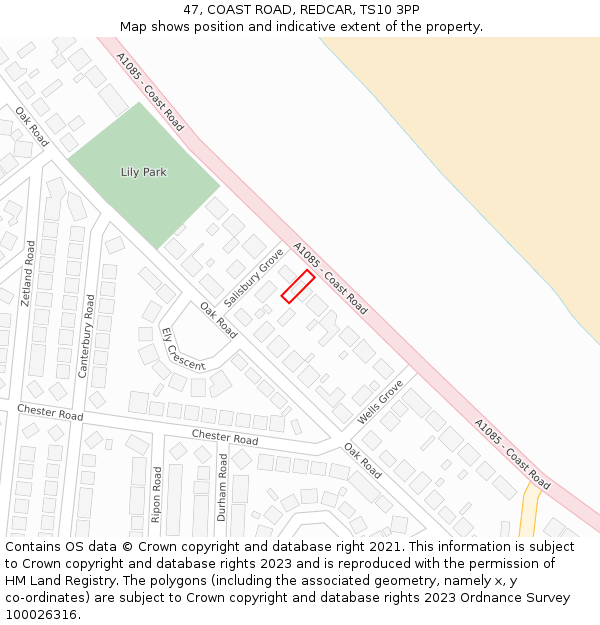 47, COAST ROAD, REDCAR, TS10 3PP: Location map and indicative extent of plot