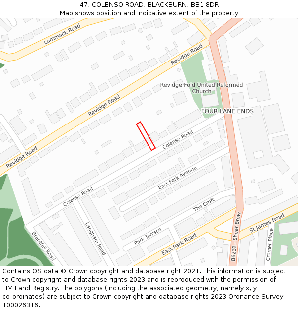 47, COLENSO ROAD, BLACKBURN, BB1 8DR: Location map and indicative extent of plot