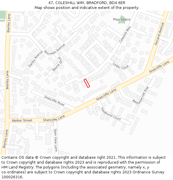 47, COLESHILL WAY, BRADFORD, BD4 6ER: Location map and indicative extent of plot