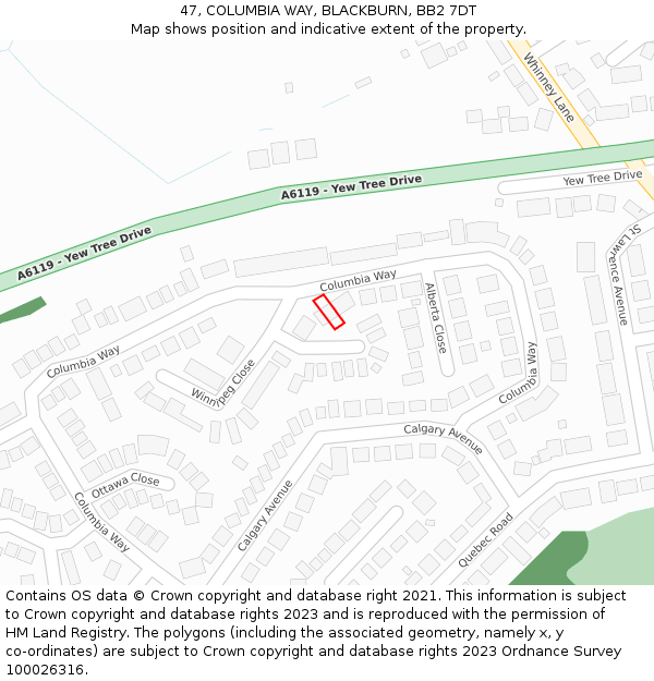 47, COLUMBIA WAY, BLACKBURN, BB2 7DT: Location map and indicative extent of plot