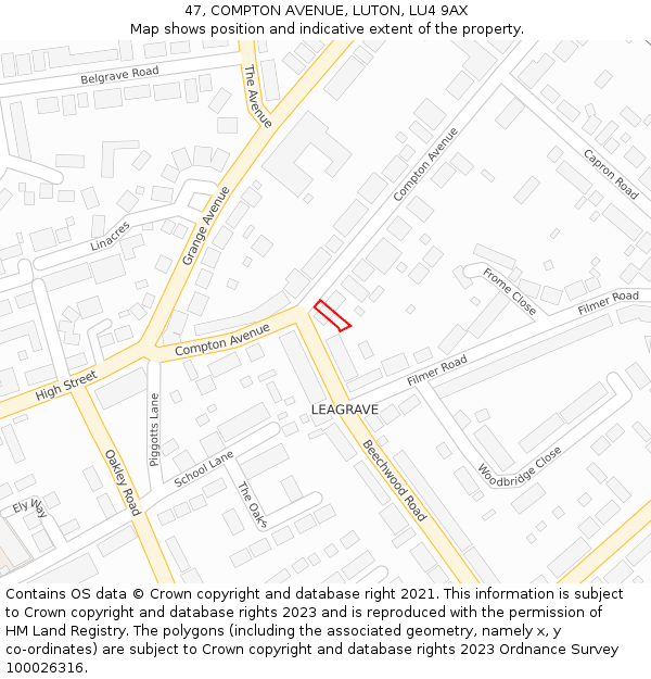 47, COMPTON AVENUE, LUTON, LU4 9AX: Location map and indicative extent of plot