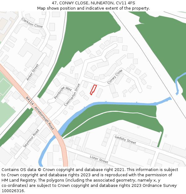 47, CONWY CLOSE, NUNEATON, CV11 4FS: Location map and indicative extent of plot