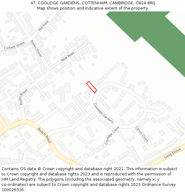 47, COOLIDGE GARDENS, COTTENHAM, CAMBRIDGE, CB24 8RQ: Location map and indicative extent of plot