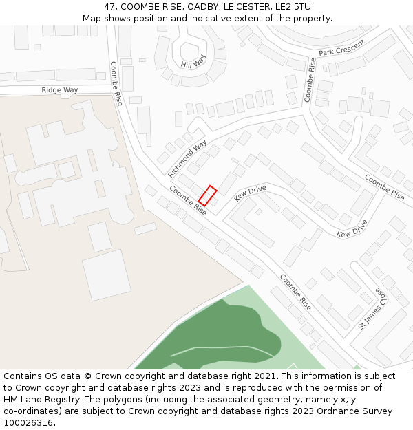 47, COOMBE RISE, OADBY, LEICESTER, LE2 5TU: Location map and indicative extent of plot