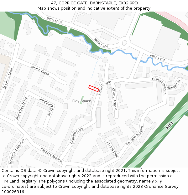 47, COPPICE GATE, BARNSTAPLE, EX32 9PD: Location map and indicative extent of plot