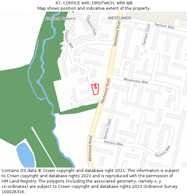 47, COPPICE WAY, DROITWICH, WR9 9JB: Location map and indicative extent of plot