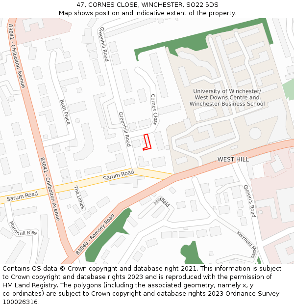 47, CORNES CLOSE, WINCHESTER, SO22 5DS: Location map and indicative extent of plot