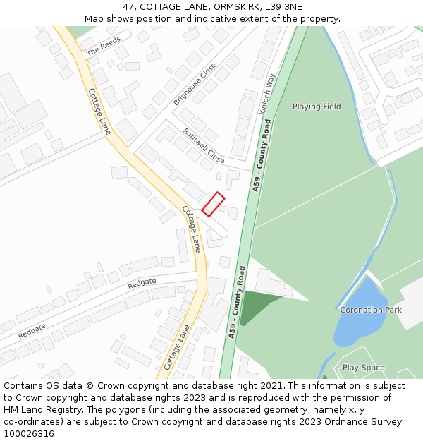 47, COTTAGE LANE, ORMSKIRK, L39 3NE: Location map and indicative extent of plot