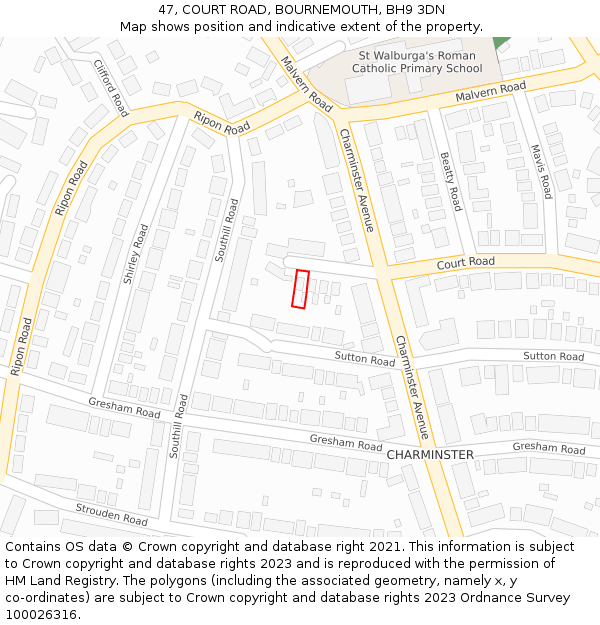 47, COURT ROAD, BOURNEMOUTH, BH9 3DN: Location map and indicative extent of plot