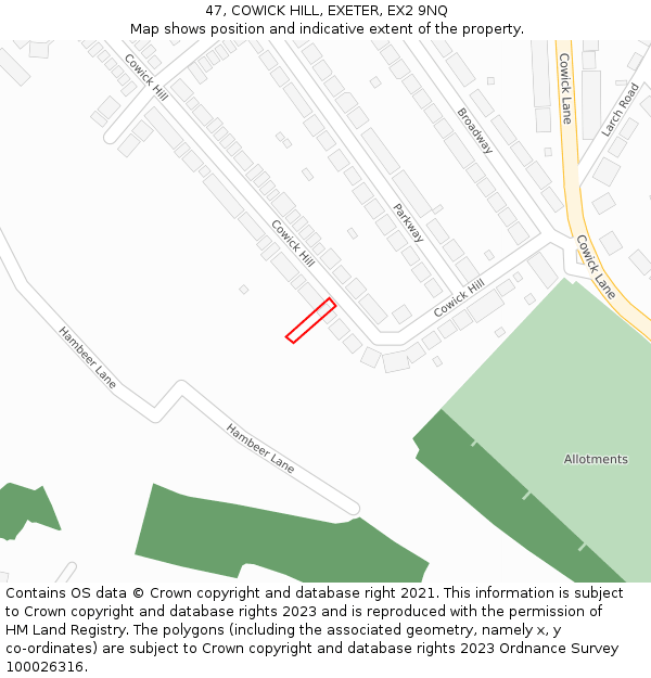 47, COWICK HILL, EXETER, EX2 9NQ: Location map and indicative extent of plot