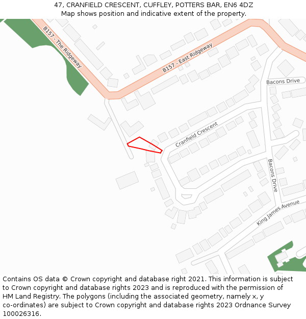 47, CRANFIELD CRESCENT, CUFFLEY, POTTERS BAR, EN6 4DZ: Location map and indicative extent of plot