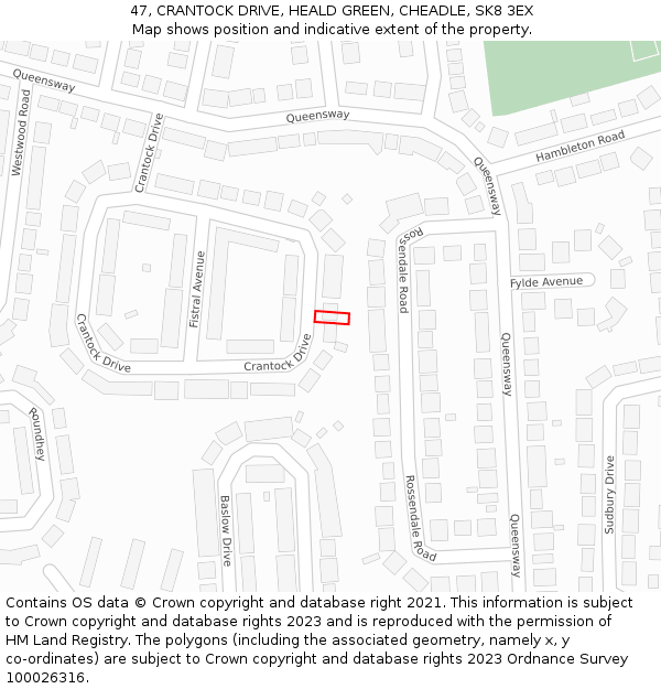 47, CRANTOCK DRIVE, HEALD GREEN, CHEADLE, SK8 3EX: Location map and indicative extent of plot