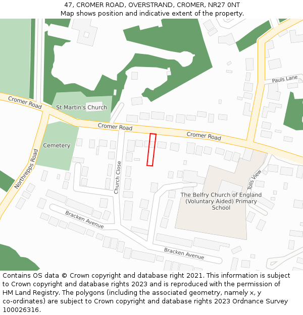 47, CROMER ROAD, OVERSTRAND, CROMER, NR27 0NT: Location map and indicative extent of plot
