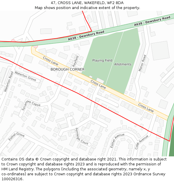 47, CROSS LANE, WAKEFIELD, WF2 8DA: Location map and indicative extent of plot