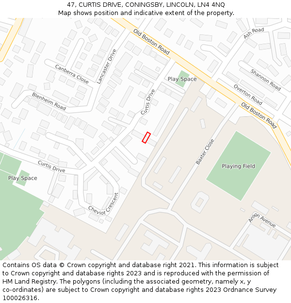 47, CURTIS DRIVE, CONINGSBY, LINCOLN, LN4 4NQ: Location map and indicative extent of plot