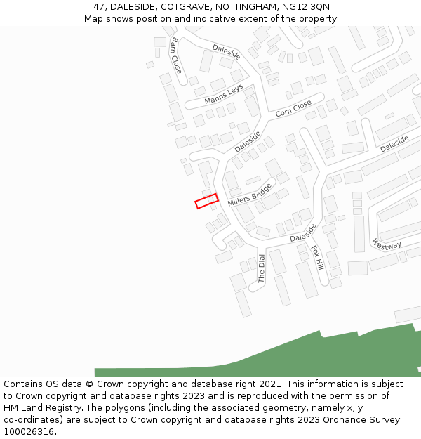 47, DALESIDE, COTGRAVE, NOTTINGHAM, NG12 3QN: Location map and indicative extent of plot