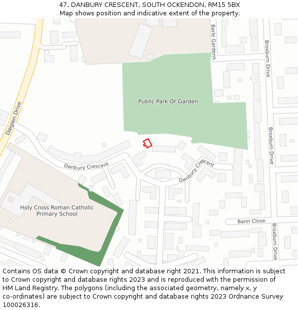 47, DANBURY CRESCENT, SOUTH OCKENDON, RM15 5BX: Location map and indicative extent of plot