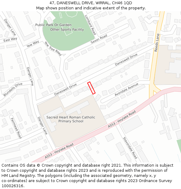 47, DANESWELL DRIVE, WIRRAL, CH46 1QD: Location map and indicative extent of plot