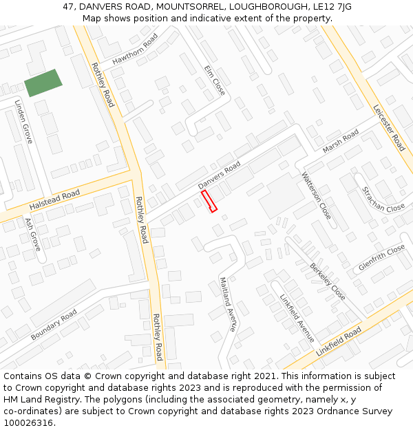 47, DANVERS ROAD, MOUNTSORREL, LOUGHBOROUGH, LE12 7JG: Location map and indicative extent of plot