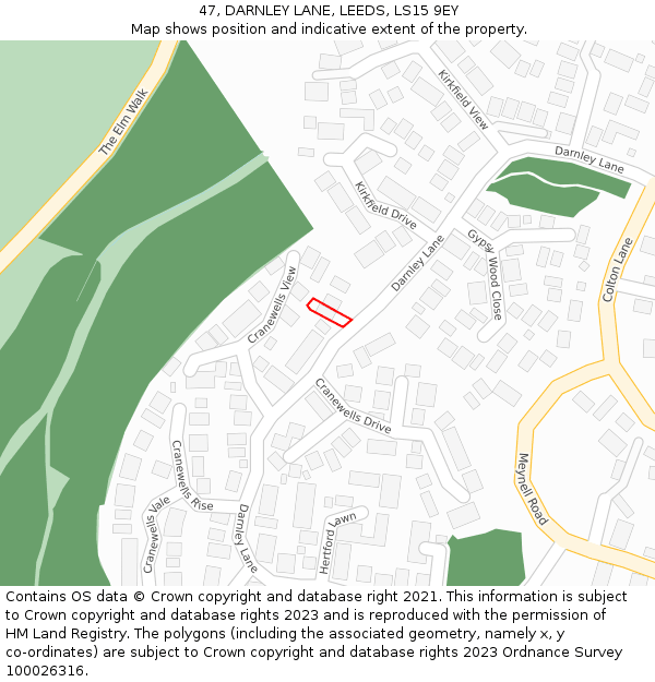 47, DARNLEY LANE, LEEDS, LS15 9EY: Location map and indicative extent of plot