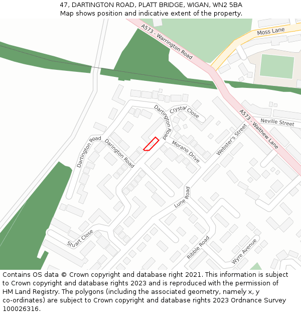 47, DARTINGTON ROAD, PLATT BRIDGE, WIGAN, WN2 5BA: Location map and indicative extent of plot