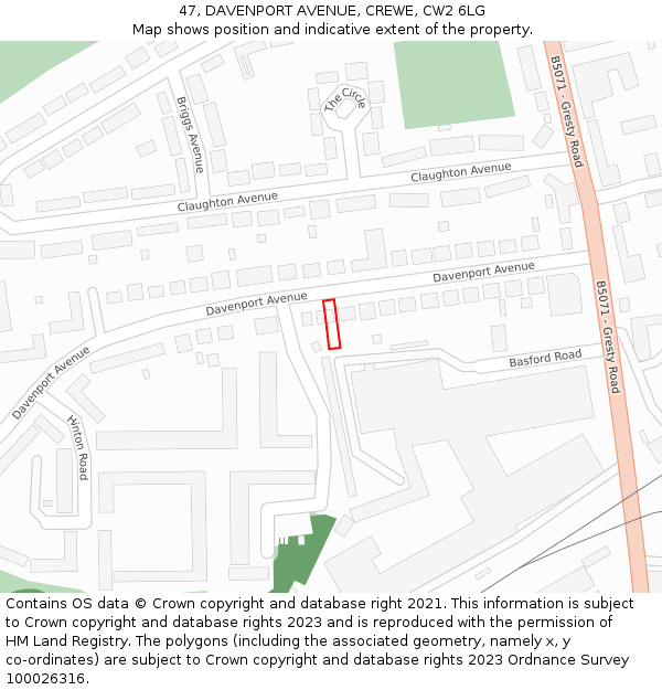 47, DAVENPORT AVENUE, CREWE, CW2 6LG: Location map and indicative extent of plot