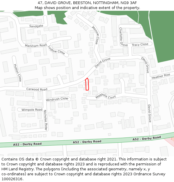 47, DAVID GROVE, BEESTON, NOTTINGHAM, NG9 3AF: Location map and indicative extent of plot