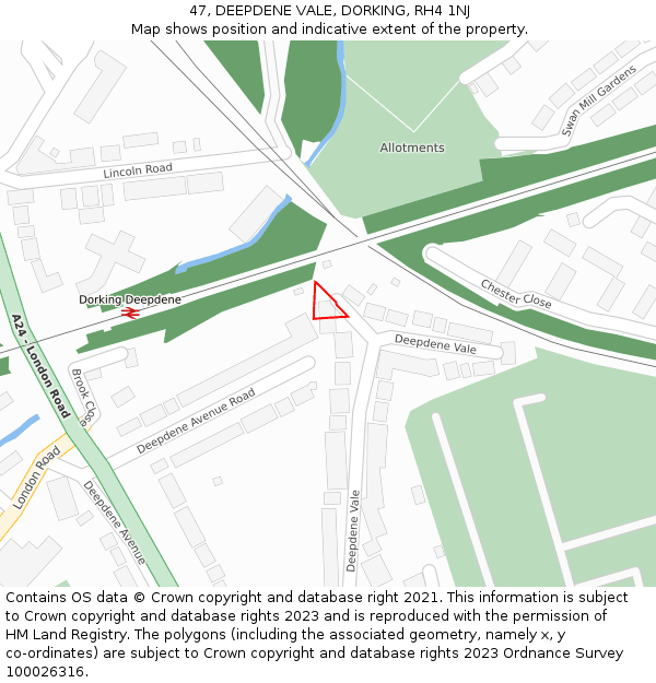 47, DEEPDENE VALE, DORKING, RH4 1NJ: Location map and indicative extent of plot