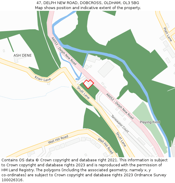 47, DELPH NEW ROAD, DOBCROSS, OLDHAM, OL3 5BG: Location map and indicative extent of plot