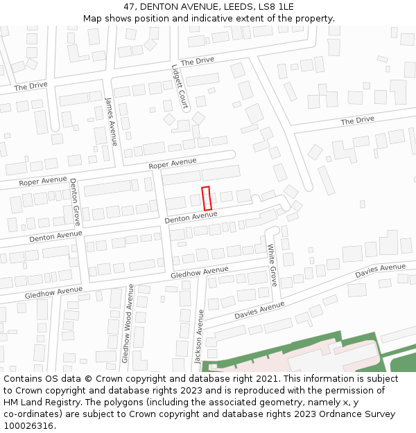 47, DENTON AVENUE, LEEDS, LS8 1LE: Location map and indicative extent of plot