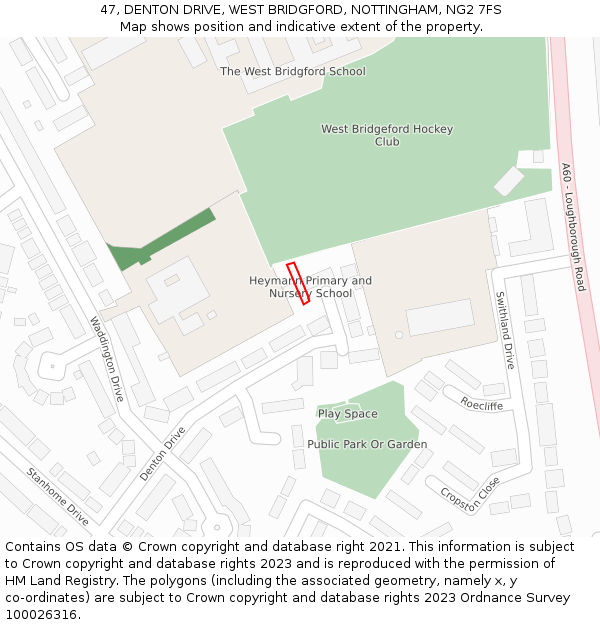 47, DENTON DRIVE, WEST BRIDGFORD, NOTTINGHAM, NG2 7FS: Location map and indicative extent of plot