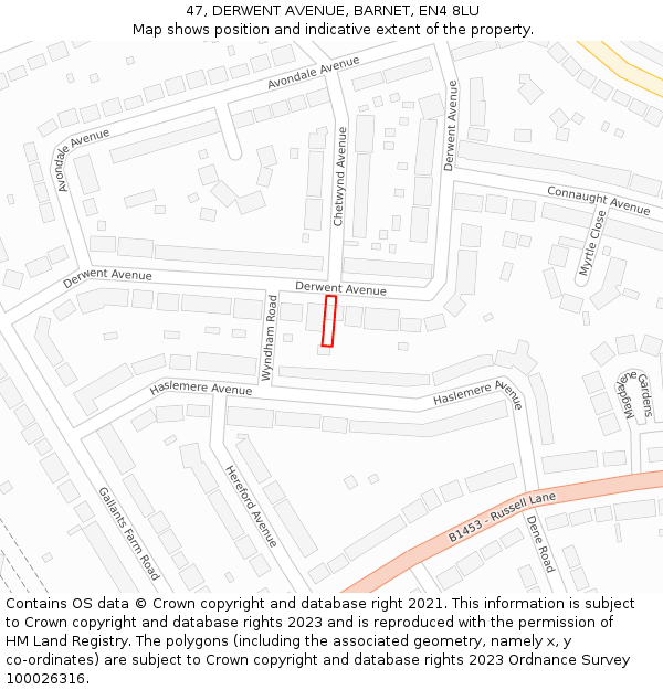 47, DERWENT AVENUE, BARNET, EN4 8LU: Location map and indicative extent of plot