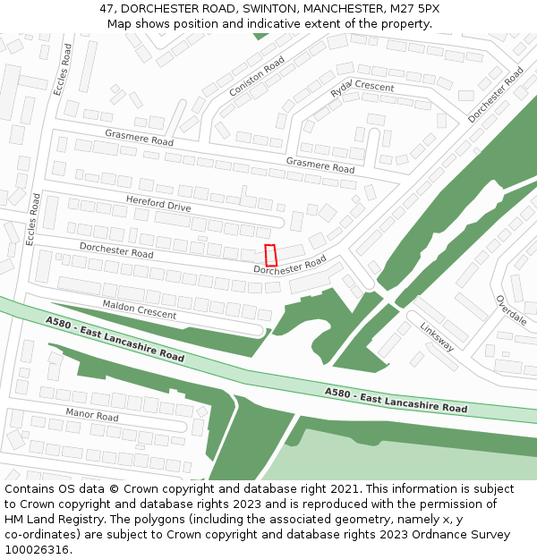 47, DORCHESTER ROAD, SWINTON, MANCHESTER, M27 5PX: Location map and indicative extent of plot