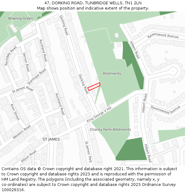 47, DORKING ROAD, TUNBRIDGE WELLS, TN1 2LN: Location map and indicative extent of plot