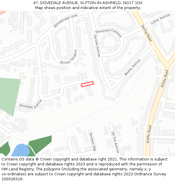 47, DOVEDALE AVENUE, SUTTON-IN-ASHFIELD, NG17 1DX: Location map and indicative extent of plot