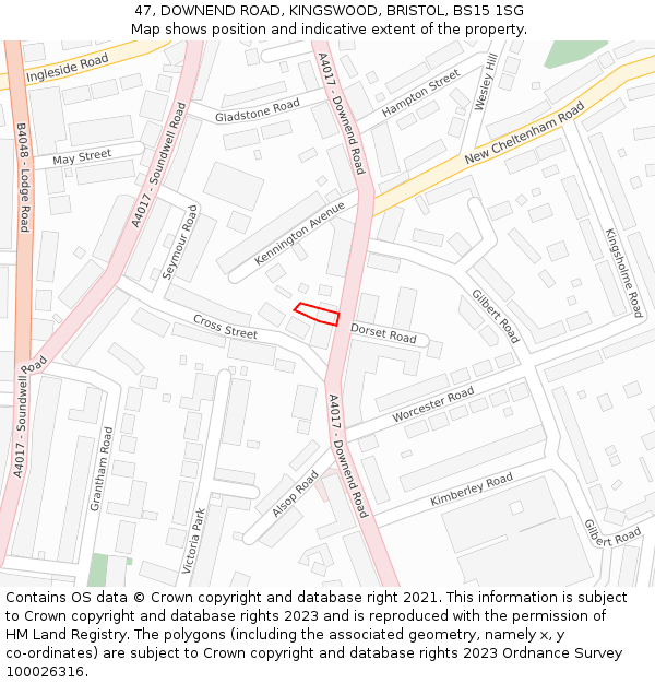 47, DOWNEND ROAD, KINGSWOOD, BRISTOL, BS15 1SG: Location map and indicative extent of plot