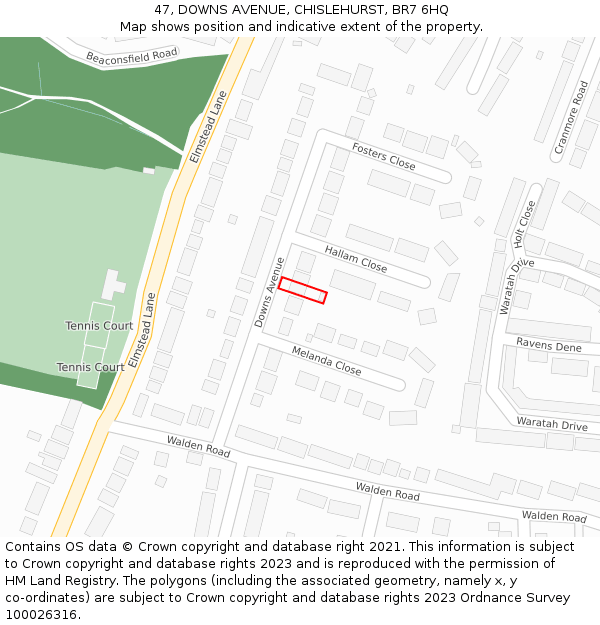 47, DOWNS AVENUE, CHISLEHURST, BR7 6HQ: Location map and indicative extent of plot