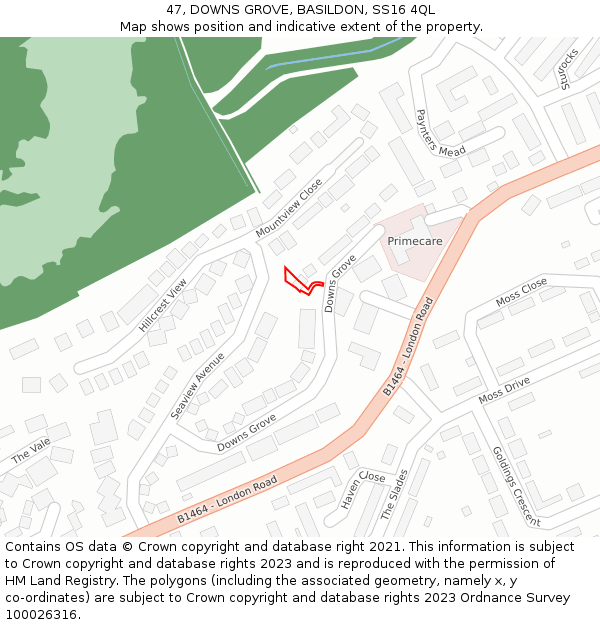 47, DOWNS GROVE, BASILDON, SS16 4QL: Location map and indicative extent of plot