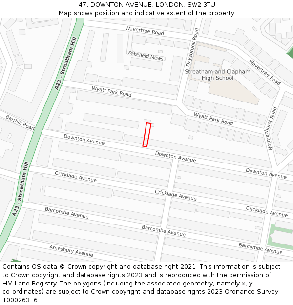 47, DOWNTON AVENUE, LONDON, SW2 3TU: Location map and indicative extent of plot