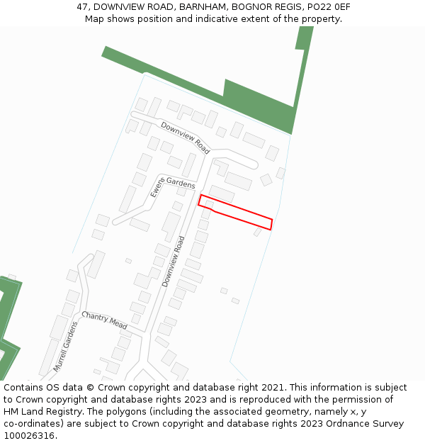 47, DOWNVIEW ROAD, BARNHAM, BOGNOR REGIS, PO22 0EF: Location map and indicative extent of plot