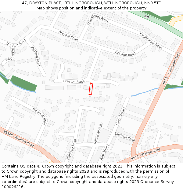 47, DRAYTON PLACE, IRTHLINGBOROUGH, WELLINGBOROUGH, NN9 5TD: Location map and indicative extent of plot