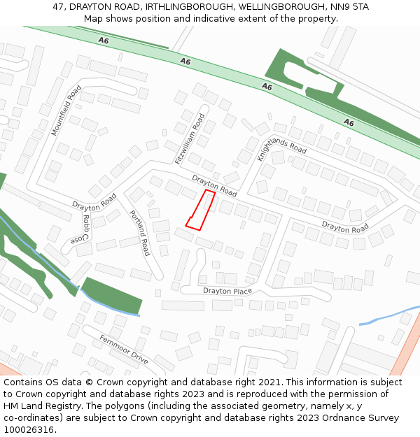 47, DRAYTON ROAD, IRTHLINGBOROUGH, WELLINGBOROUGH, NN9 5TA: Location map and indicative extent of plot