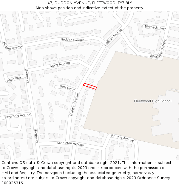 47, DUDDON AVENUE, FLEETWOOD, FY7 8LY: Location map and indicative extent of plot