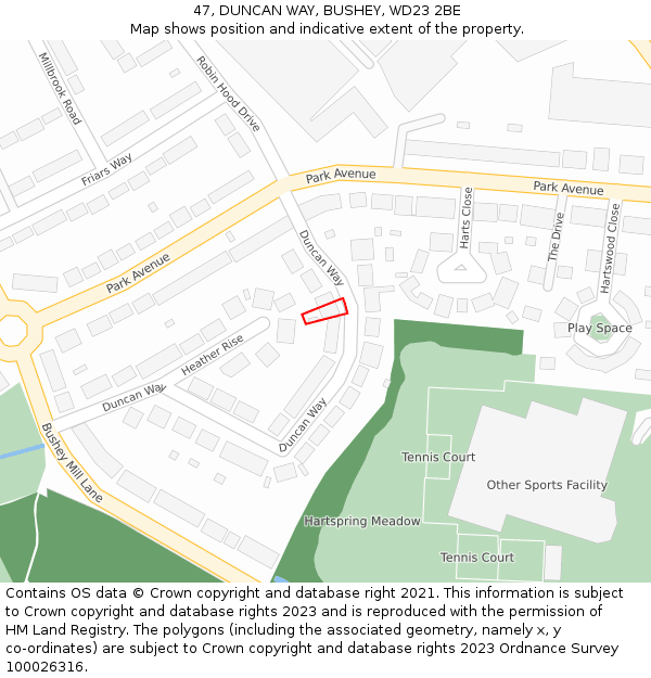 47, DUNCAN WAY, BUSHEY, WD23 2BE: Location map and indicative extent of plot