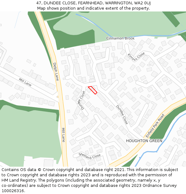 47, DUNDEE CLOSE, FEARNHEAD, WARRINGTON, WA2 0UJ: Location map and indicative extent of plot