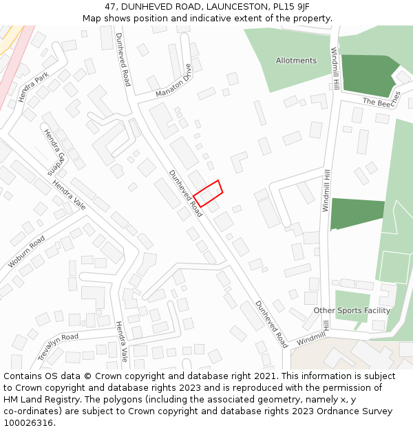 47, DUNHEVED ROAD, LAUNCESTON, PL15 9JF: Location map and indicative extent of plot