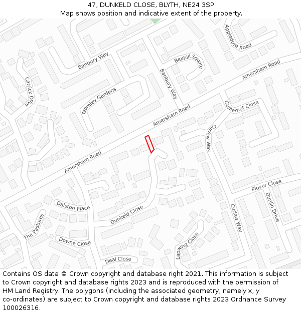 47, DUNKELD CLOSE, BLYTH, NE24 3SP: Location map and indicative extent of plot